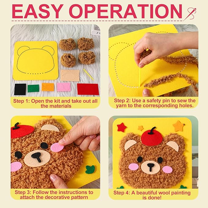 DIY Embroidery Doll Kit, Cartoon Animal Craft Sewing Kit for Kids, Felt Crafts, Beginner Sewing for Kids Ages 4-8 Plus - Helps Develop Fine Motor Skills (6PCS-Deer/Elephant/Bear/Duck/Pig/Panda)