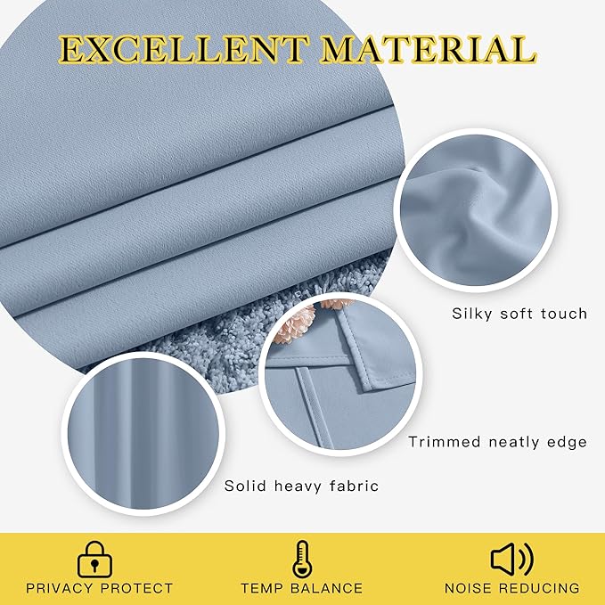NICETOWN Vintage Blue Room Darkening Draperies and Curtains - Home Fashion Energy Saving Grommet Top Room Darkening Drape Panels for Bedroom (Set of 2, 66 by 90 Inch, Vintage Blue)