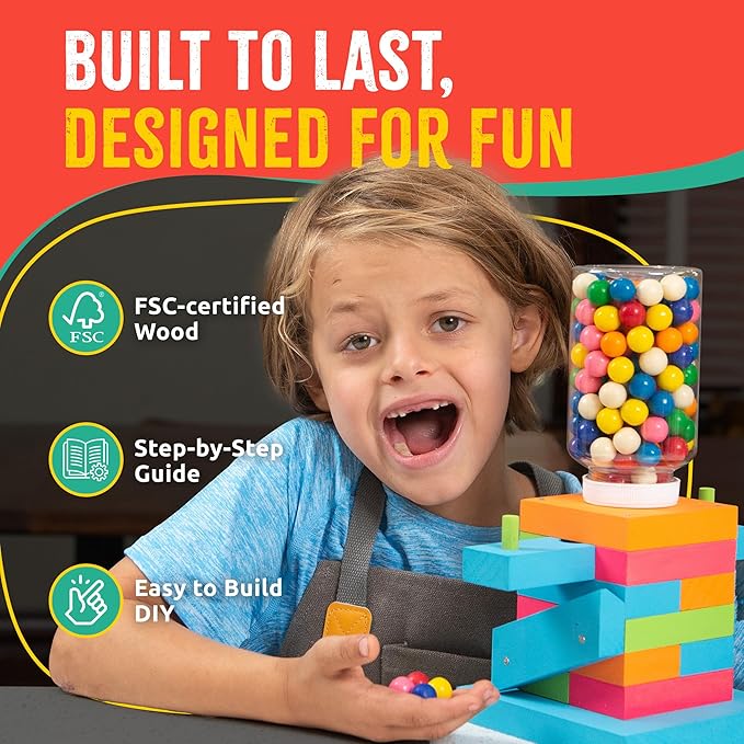DIY Wood Building Kits, STEM Woodworking Kit for Kids, Creative Fun Craft Projects, Great Gift for Boys & Girls (Candy Dispenser, 1-Pack)
