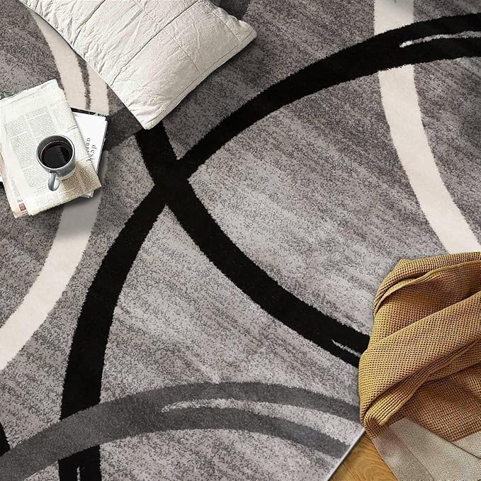Rugshop Modern Wavy Circles Design Area Rug 7' 10" x 10'2" Gray