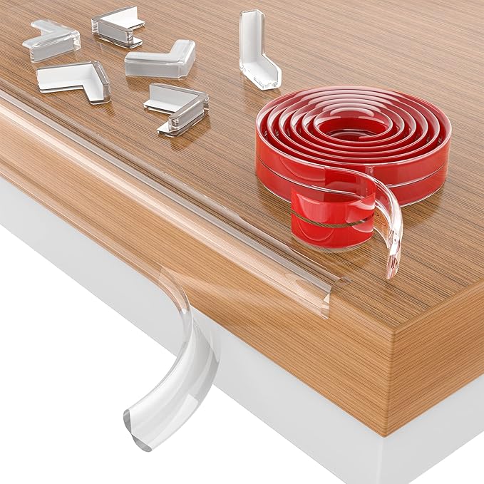 Corner Protectors Baby Proofing 9.9ft(3M) with 4 Corners,Corner Protector,Furniture Corner Guard & Edge Safety Bumpers, Soft Edge Protectors with Upgraded Pre-Taped Strong Adhesive