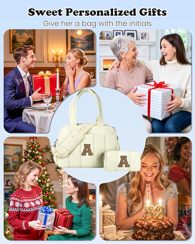 Trendy Gifts-Duffle Bag for Travel Women, Travel Bags，Initial Overnight Bag with Wet Pocket，Lightweight Weekender Bags Personalized Gym Tote with Makeup Pouch