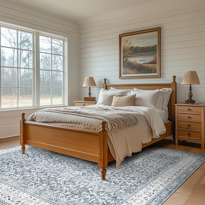 jinchan Floral 8x10 Area Rugs for Living Room - Machine Washable Vintage Distressed Boho Design Throw Rug Stain Resistant Carpet Low-Pile Thin Non-Slip for Bedroom Dining Room Nursery (8‘x10',Grey)