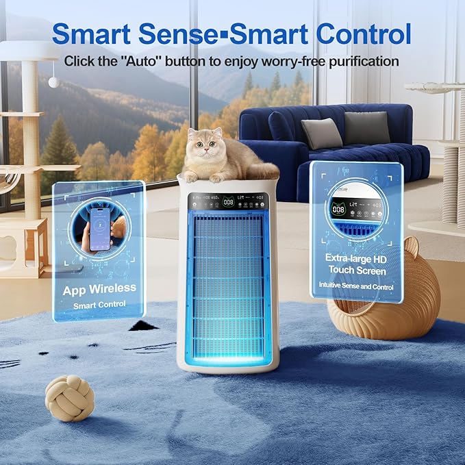 Soleus Air Air Purifier for Large Room Up to 4000 Sq. Ft, Pet Air Purifier for Home Bedroom, with Washable Pre-Filter, 3-Channel Air Quality Monitor, 4-in-1 HEPA, 22dB Quiet Sleep Auto