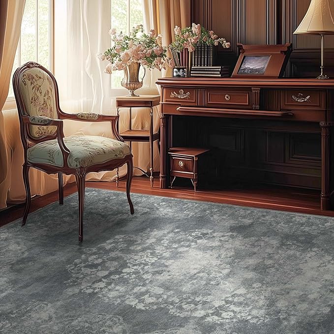 jinchan Washable Area Rug 8x10 for Living Room - Soft Faux Wool Ultra-Thin Stain Resistant Non-Slip Distressed Vintage Floral Large Carpet for Bedroom,Dining Room,Home Office,Nursery(Grey, 8'x10')