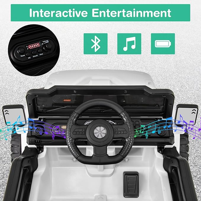 Costzon 12V Kids Ride on Truck Car, Electric Vehicle w/Remote Control, Threaded Wheels, 3 Speeds, LED Lights, Music, Horn & Wireless Connection, Battery Powered Ride on Toy for Boys & Girls 3+ (White)