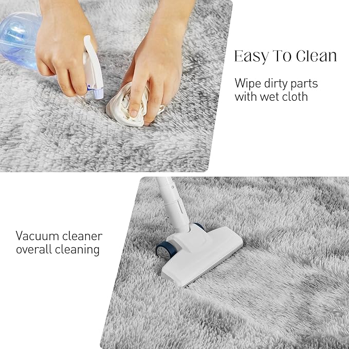 Fluffy Shag Area Rug, 4x6 Tie-Dyed Light Grey Rugs for Bedroom, Soft Plush Area Rugs for Living Room, Non-Slip Indoor Carpet for Nursery, Study Room, Dressing Room, Home Decor
