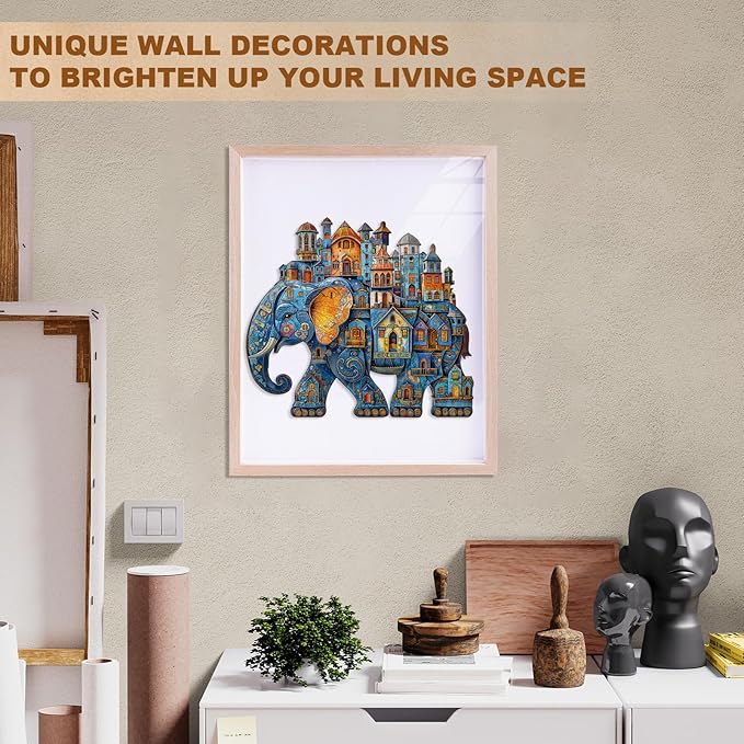 Jigfoxy Wooden Puzzles for Adults, Elephant House Wood Puzzles Adult, Unique Animal Shape Wooden Jigsaw Puzzles for Adults, Birthday Gifts for Puzzle Lovers, Family, Friend (S-8.5 * 7.4in-100pcs)