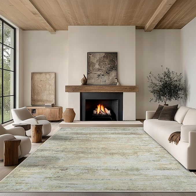 8x10 Area Rug Living Room Rugs - Washable Rug Large Modern Abstract Soft Thin Carpets Indoor Floor No Slip Vintage Carpet for Bedroom Under Dining Table Nursery Home Office Decor Brown