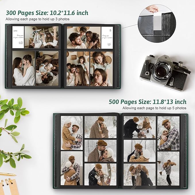 Popotop Photo Album 4x6 500 Pockets with Leather Hardcover Cover, Large Photo Album Binder Book with 50Pcs Pages for Family Travel Wedding Baby Gifts