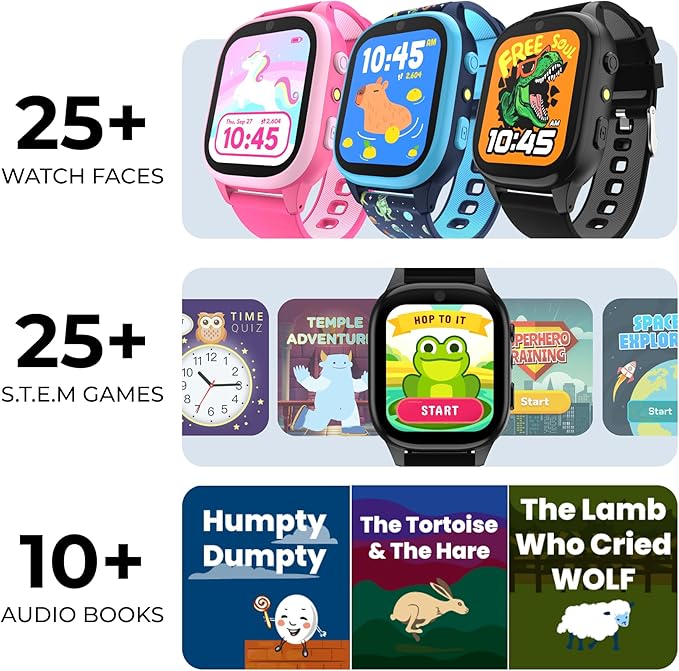 PlayZoom 4 Kids Smartwatch, Educational Tech Toy – 25+ Games, Selfie Camera, Audiobooks, Step Tracker, Water‑Resistant, Parental Controls, Long Battery, Ages 4‑12, Pink Donuts