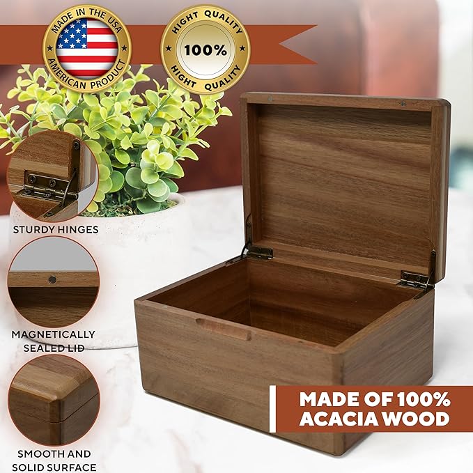 Personalized Memory Box Travel - Travel Gifts for Couples, Acacia Wood Chest Trunk for Couples Adventure Keepsakes, Wooden Keepsake Box for Tickets, Valentine's Gifts Custom, Various Designs, 8x6x4 in