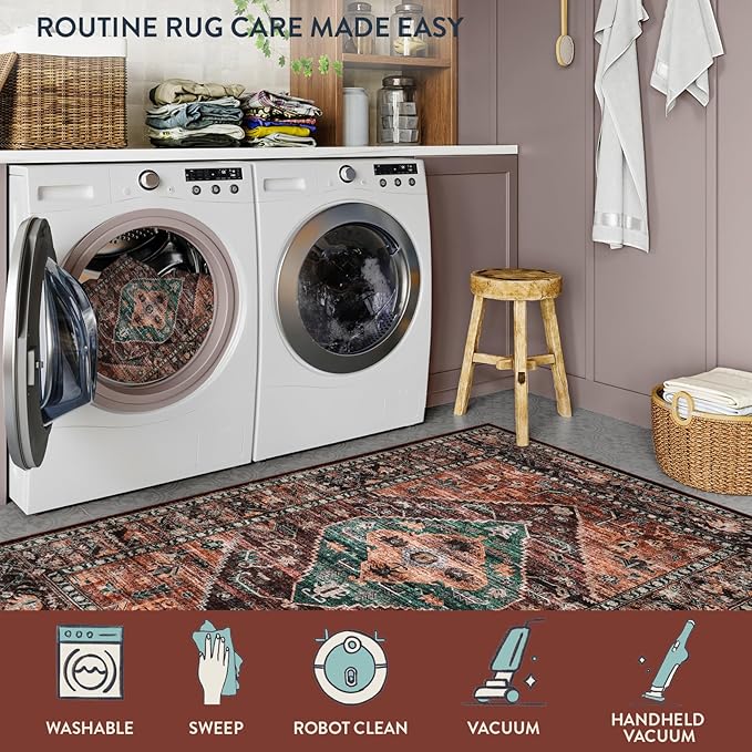 Lahome 6x9 Rugs for Living Room - Washable Non-Slip Ultra-Thin Living Room Carpet, Non-Shedding Oriental Vintage Distressed Carpet Rug for Dining Room Bedroom Office