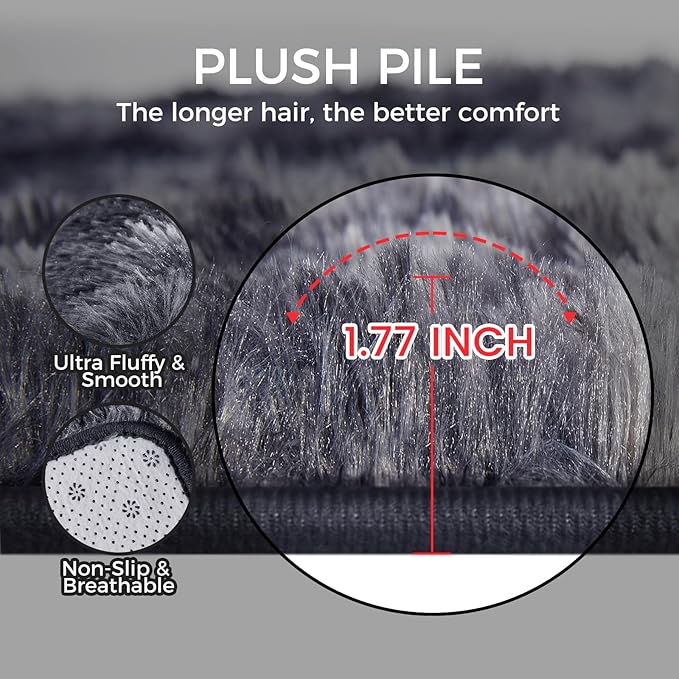 Ultra Soft Rug for Living Room, 9X12 Fluffy Shag Area Rug for Bedroom, Modern Shaggy Carpets Fuzzy Rug for Teens Dorm Nursery Home Decor Aesthetic, Upgrade Anti-Skid Durable, Tie Dye Black and Grey