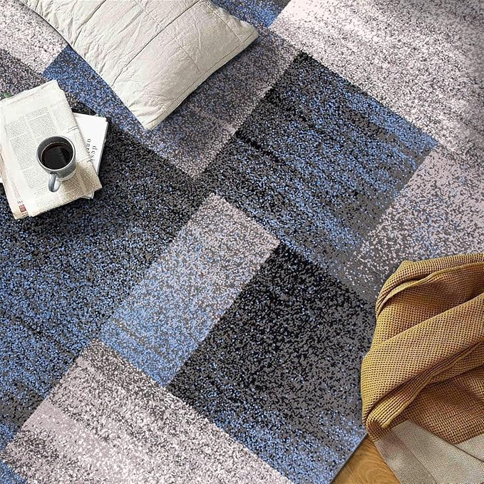 Rugshop Modern Distressed Boxes Area Rug 3' 3" x 5' Blue