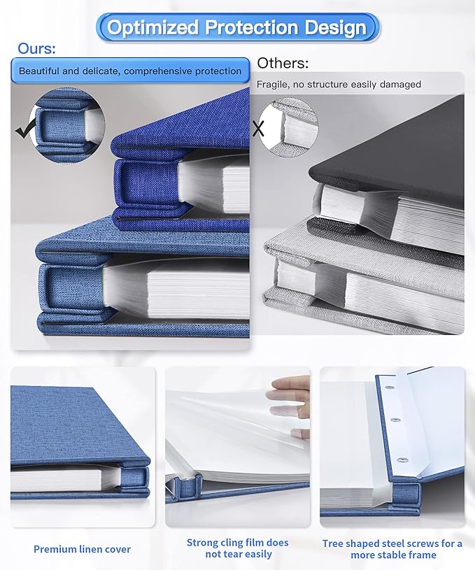 Popotop Photo Album Self Adhesive Scrapbook Album for 4x6 5x7 8x10 Pictures DIY Photo Book as Scrapbooking Supplies Kits, Birthday Gifts for Women Mom Wedding Baby Family Travel