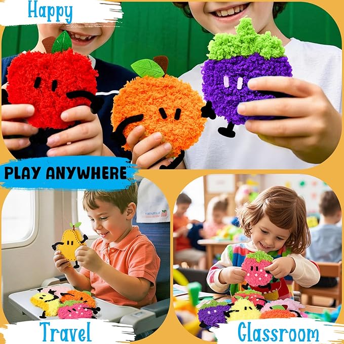 Golray Fruit Plushie Sewing Kit for Kids - My First Sewing Kit for Beginners, 7 Easy Felt Craft Project of Fruit Toys with Yarn, Leather, Plastic Needles, Glue & Instruction, Gift for Kid Girls Boys