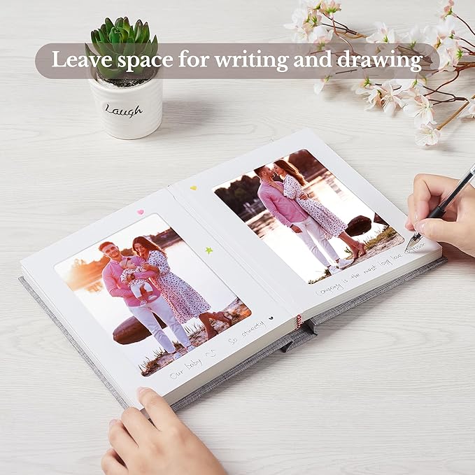 Photo Album 5x7 with Writing Space Linen Cover 5x7 Photo Album Book Holds 20 Photos Ideal for Wedding Theme-Album and Baby Photo Albums (White,20 Pockets)