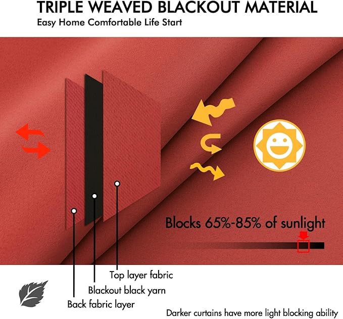 ANRODUO Back Tab Blackout Curtains for Bedroom Living Room, Rod Pocket Pinch Pleated Thermal Insulated Room Darkening Curtains 84 Inches Long 2 Panels, Burnt Orange, 42 x 84 Inch