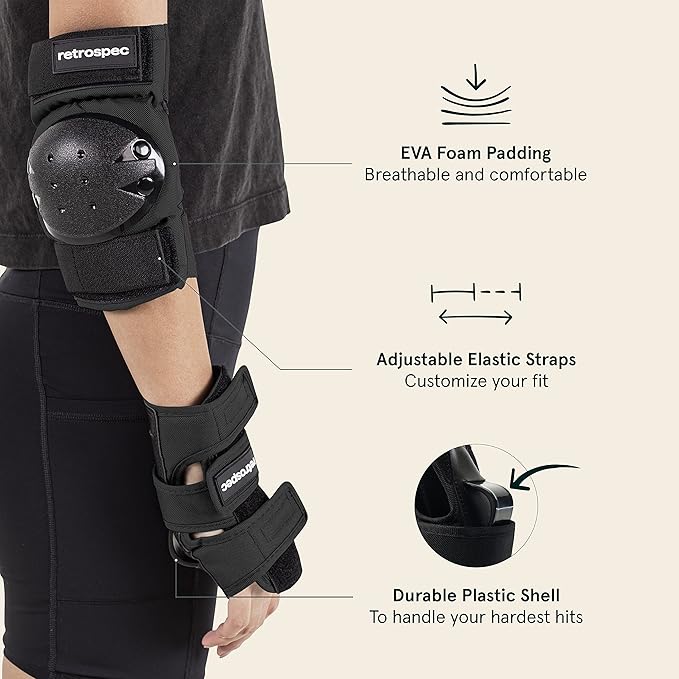 Retrospec Knee Pads, Elbow Pads & Wrist Guards for Men, Women & Kids - Protective Gear for Skateboarding, Roller Skate, Rollerblade, BMX & Scooter - Multi Sport Pad Set