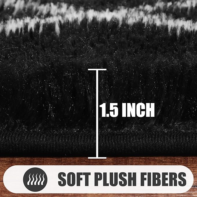 ONASAR Area Rugs for Living Room Bedroom, 5x8 Washable Fluffy Black and White Rug, Geometric Boho Soft Plush Shaggy Fuzzy Floor Carpet for Nursery Kids Girls Boys Teen Dorm Home Decor Aesthetic