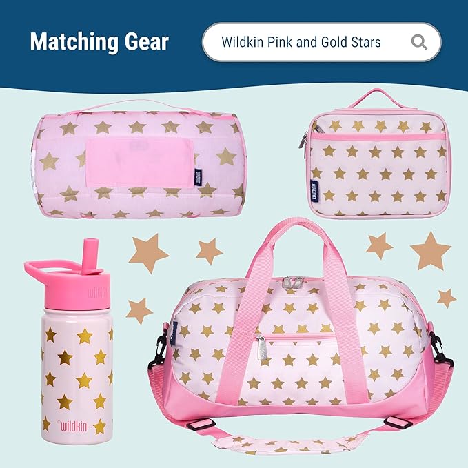 Wildkin 15-inch Kids Backpack – Durable, Padded, Adjustable for School & Travel - Pink and Gold Stars