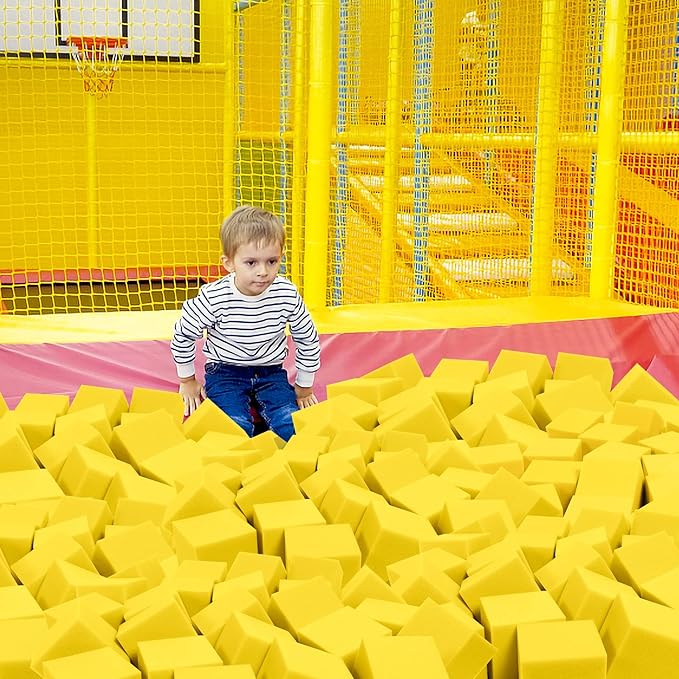 Foam Pit Cubes, 24 PCS 5 Inches Gymnastics Foam Blocks Trampoline Blocks, Multi-Sport Protective Padding for Freerunning, Trampoline, Parkour, Skate Parks & BMX -Yellow