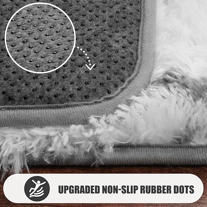 ONASAR 8x10 Area Rugs for Living Room, Washable Fluffy White and Grey Rug for Bedroom, Geometric Moroccan Indoor Shaggy Boho Soft Plush Floor Carpet for Kids Teen Nursery Dorm Home Decor Aesthetic