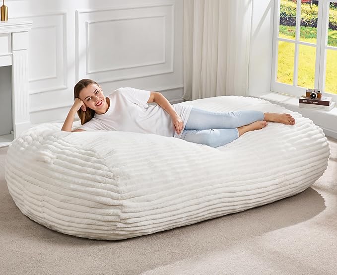 Hobestluk 5FT Bean Bag Chairs Adult Bean Bag with Portable Handle Comfy Large Bean Bag Lounge Chair with Removable Cover for Living Room Bedroom (Stripe White, 5FT)