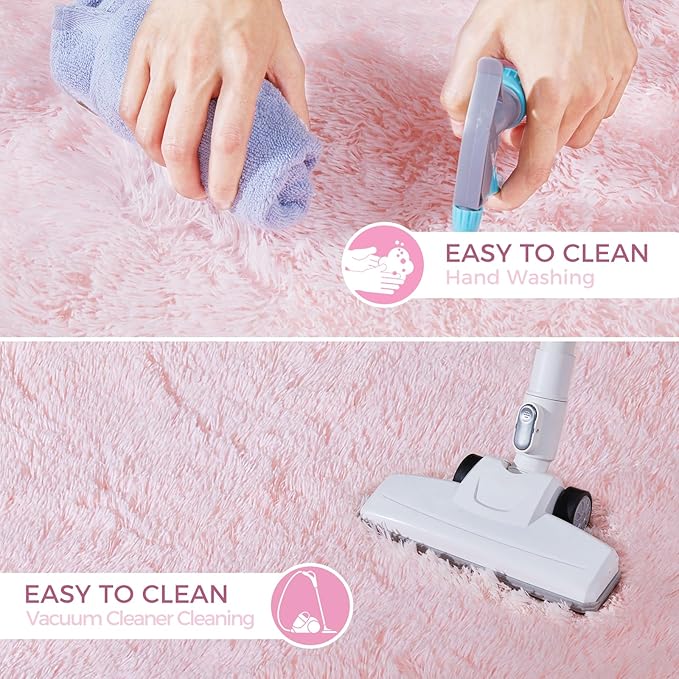 Ultra Soft Rug for Living Room, 5X8 Fluffy Shag Area Rug for Bedroom, Modern Shaggy Carpets Fuzzy Rug for Teens Dorm Nursery Home Decor Aesthetic, Upgrade Anti-Skid Durable, Pink