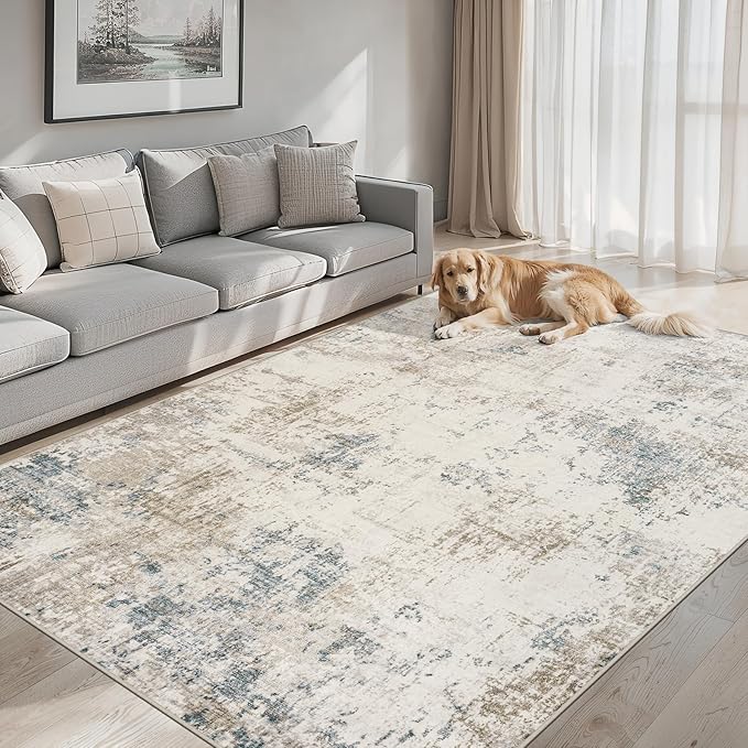6x9 Area Rugs for Living Room - Washable Rug Modern Abstract Soft Large Neutral Non-Slip Carpet Indoor Floor Stain Resistant Thin Carpets for Bedroom Dining Room Farmhouse Nursery Home Office Multi