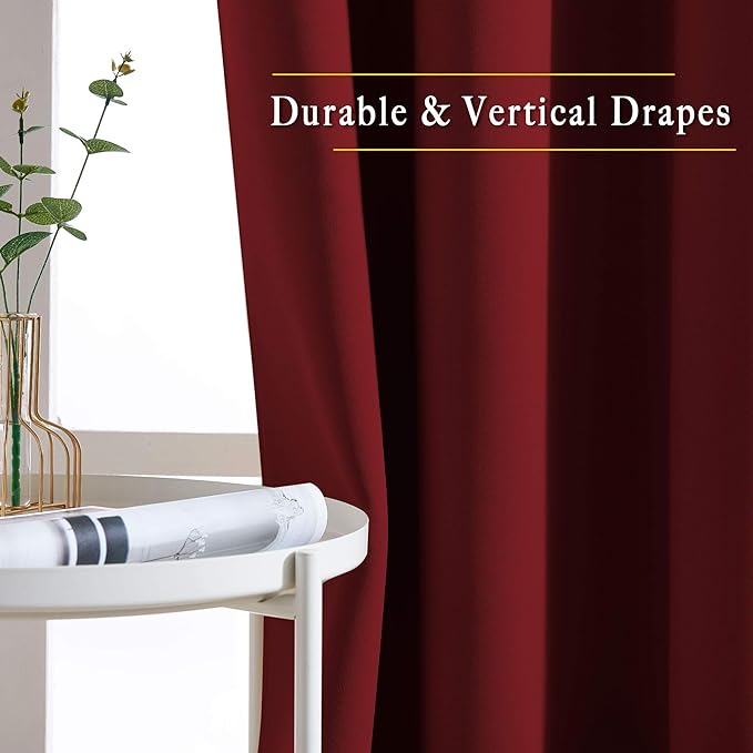 NICETOWN Blackout Burgundy Red Curtains 102 inches Long 2 Panels, Grommet Thermal Curtains Light Blinds Room Darkening Window Treatments for Bedroom, 2 Panels, W52 x L102