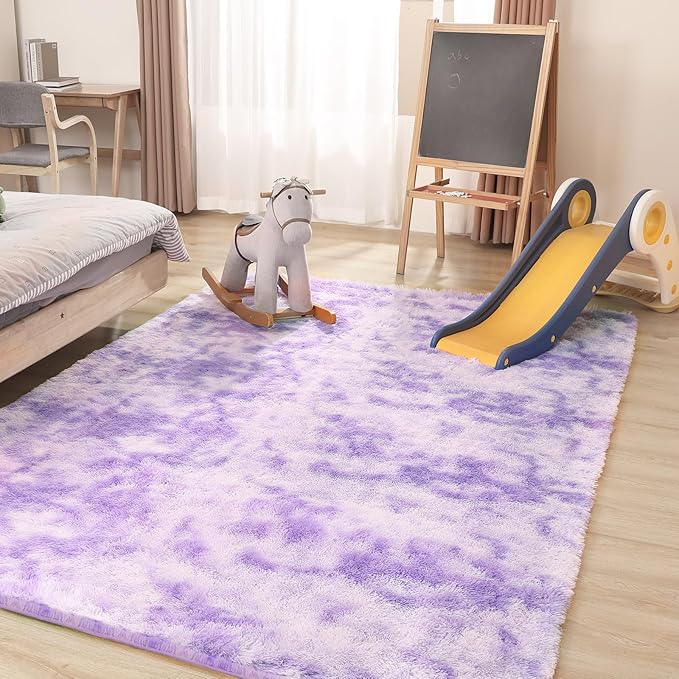 Luxury Area Rug, 6x9 Rugs for Living Room, Ultra Soft Rugs for Bedroom, Non-Slip Indoor Carpet for Nursery, Kids Room, Playroom, Home Decor, Tie-Dyed Purple