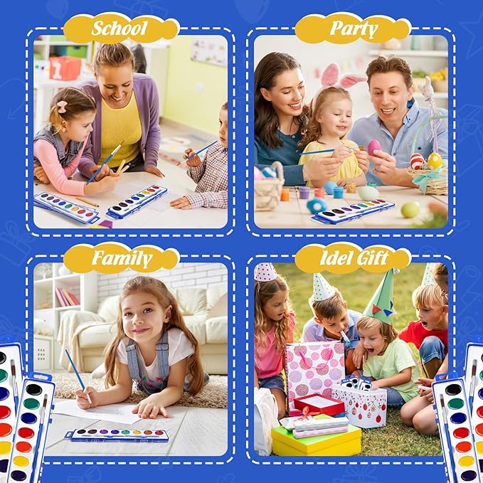 FUMILE Watercolor Paint Set Bulk,3 Pack,8 Colors Watercolors Paint with Paintbrush.Washable Watercolor Paint Set Kids for Parties,Birthday Party Favor,valentines for kids classroom.