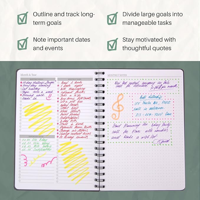Undated Monthly Planner 2025-2026 - 18 Month Calendar Planner Book for School, Office and Home - Hardcover Blank Planners for Goals, Tasks and Dates - B5 Beige
