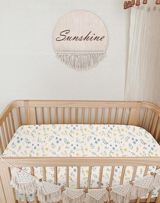 Bassinet Sheet for Baby Boy and Girl 2 Pack, Fitted Sheets for Rectangle, Oval, Hourglass Bassinet Mattress, Muslin Moses Basket Sheets with Neutral Style (Spring Garden & Sage)