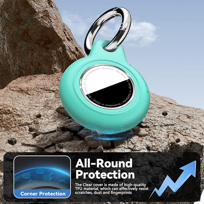 Upgrade Waterproof 2 Pack Airtags Holder with Apple Airtags Keychain, Hard PC Air Tag Case, Anti-Scratch & Shock Air tag Holder, Men's Women's Keyrings & Keychains-Blue+Mint Green