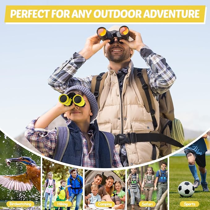 Binoculars for Kids, Kids Binoculars Toys for 3 4 5 6 7 8 Years Boys and Girls, Set with Magnifying Glass & Compass - Birthday Gifts Outdoor Toy for Kid Ages 3-8 Toddler Camping (Yellow)