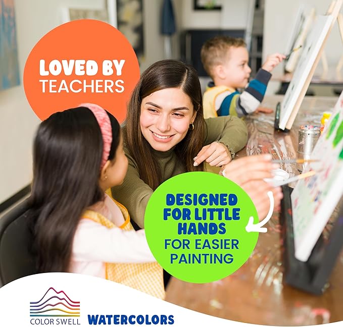 Color Swell Bulk Watercolors Paint Pack with Wood Brushes - 36 Sets with 8 Washable Colors Each - Perfect for Kids, Classrooms, Parties, Students, Donations, Party Favors, All Ages