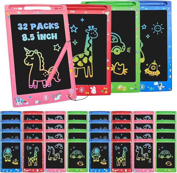 32 Pack LCD Writing Tablet for Kids, Erasable and Reusable Toddler Doodle Board in 8.5 inch, Ideal Educational Drawing Pad for Learning Toy for Ages 3-8 Gifts for Girls Boys