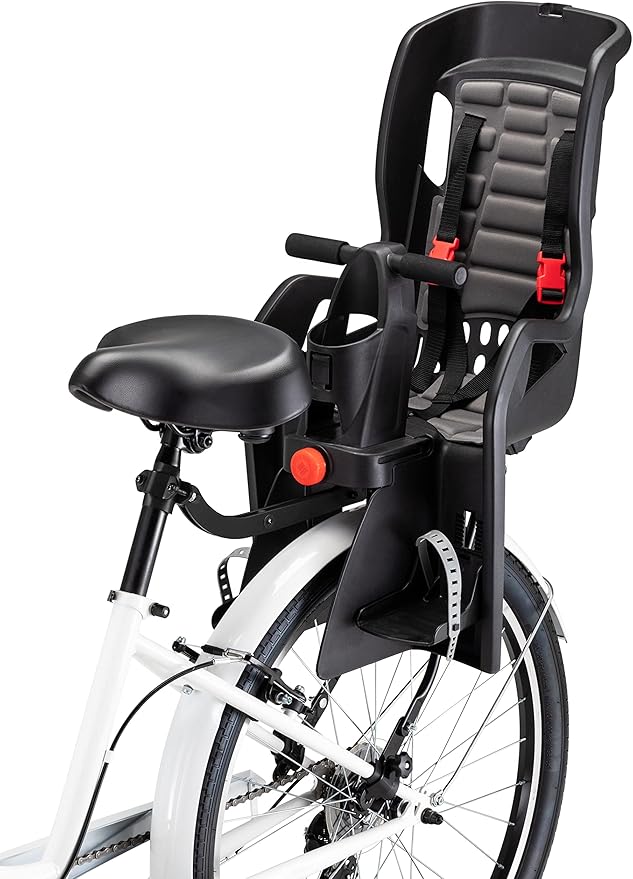 Schwinn Deluxe or Ovation Child Bike Carrier, Seats one Kid Ages 1+, Frame Mount, Adjustable Safety Harness, Quick Release Design, Comfortable Padding, Rear-Mounted Child Bike Seat for Toddler