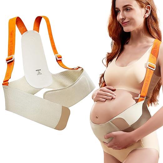 Upgranded Pregnancy Belly Band, Belly Support Belt for Pregnant Women with Adjustable Straps, Back Support, Waist Support Belt for Pregnancy (Orange, Small)