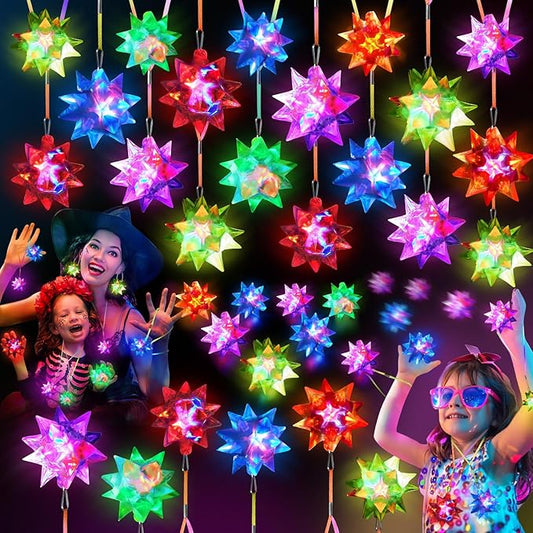 HONLYNE150 PCS Flashing Crystal Star Necklaces, Glow Necklaces Bulk Light up Party Favors, LED Glow in The Dark Necklaces for Kids Adults Birthday Glow Party Rave Halloween Goodie Bags Filler
