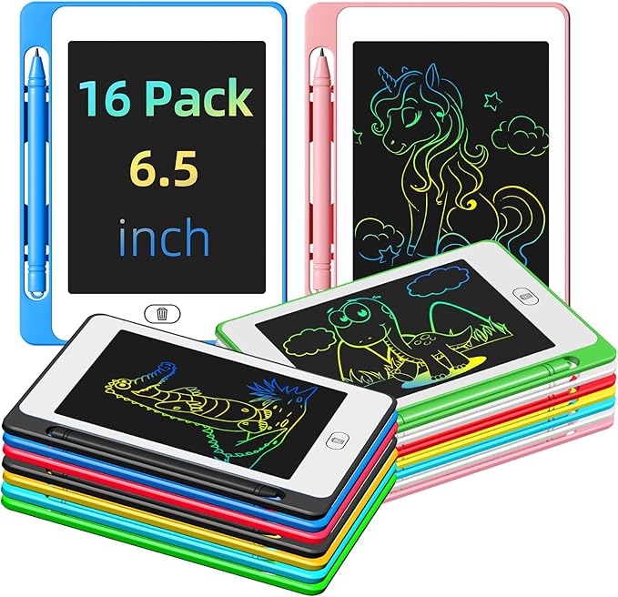 16 Pack LCD Writing Tablet for Kids, 6.5 Inch Colorful Doodle Board Drawing Tablet, Erasable Reusable Electronic Drawing Pads, Educational Learning Toys Birthday Gifts for Girls Boys Age 3 4 5 6 7 8