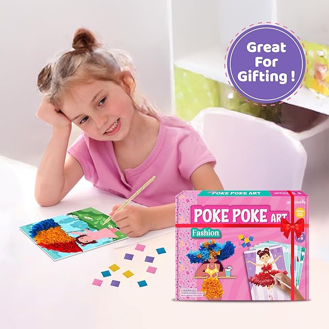 jackinthebox Poke Poke Art for Kids - Fashion Theme, Mess-Free Fabric Art and Craft, Flower Pressing Kits, Gift for Kids, Girl Gifts, Toys for Girls Ages 4 5 6 7 8