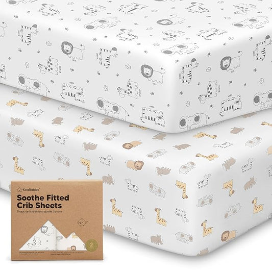 KeaBabies 2-Pack Organic Crib Sheets for Boys, Girls - 52x28 Fitted Crib Mattress Sheet Neutral, Breathable Jersey Cotton Cover for Baby Bed, Toddler Mattress, Soft & Cute Prints (KeaSafari)