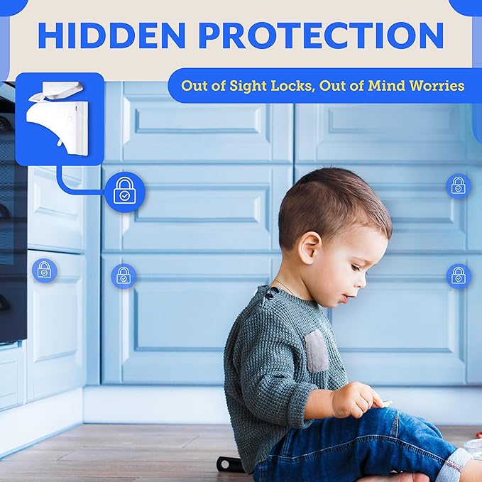 Eco-Baby Magnetic Cabinet Locks for Babies - Keyless, White, 20 Pack and 3 Keys