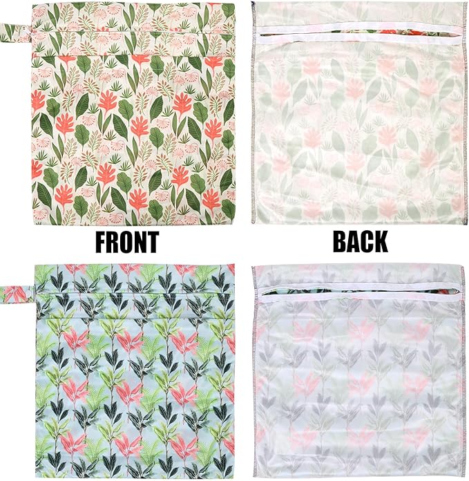 2pcs Cloth Diaper Wet Dry Bags, Waterproof Reusable Wet Bag with 2 Zipper Pockets & Handle, Washable Laundry Bags for Baby Adult Clothes Travel Beach Pool Daycare Yoga Gym Exercise Swimsuits,