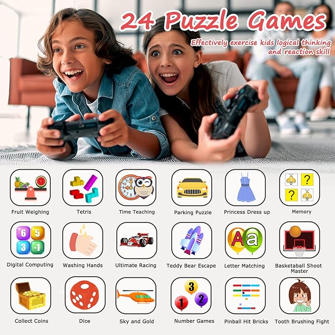 Smart Watch for Kids - Kids Smart Watch Girls Boys Gifts for 4-12 Years Old with 24 Games Camera Video Music Player Flashlight Alarm Clock Pedometer Birthday for Boys Girls Age 6 7 8 9