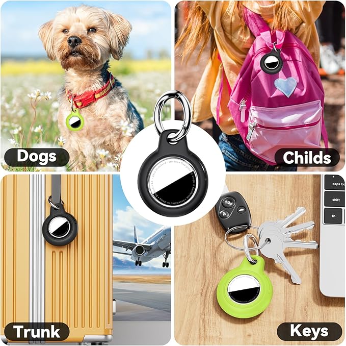 Upgrade Waterproof 2 Pack Airtags Holder with Apple Airtags Keychain, Hard PC Air Tag Case, Anti-Scratch & Shock Air tag Holder, Men's Women's Keyrings & Keychains-Black+Fluorescent Green
